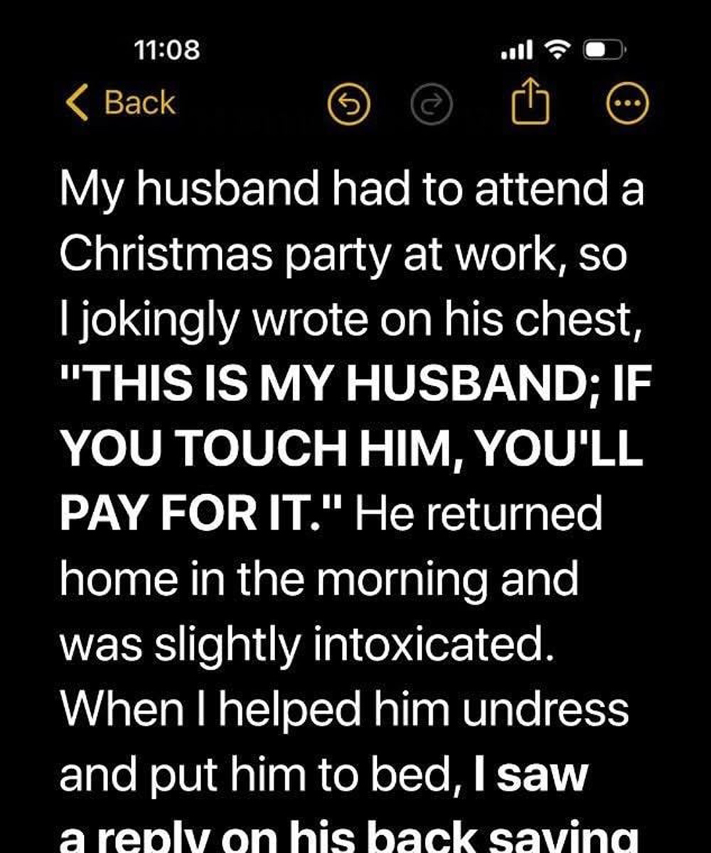 Message on My Husband’s Chest Turns into a Sh0cking Revelation